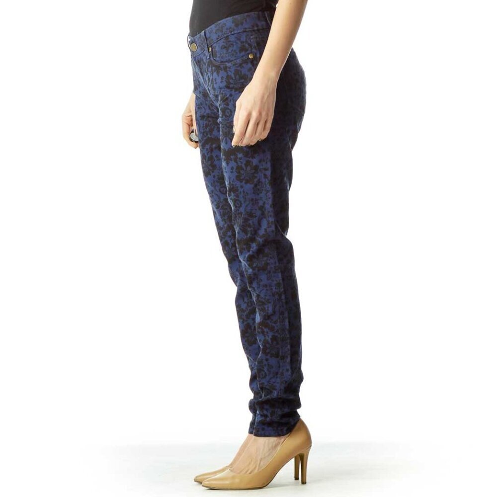 Paige Navy Black Floral Skinny Jeans - Picture 2 of 3